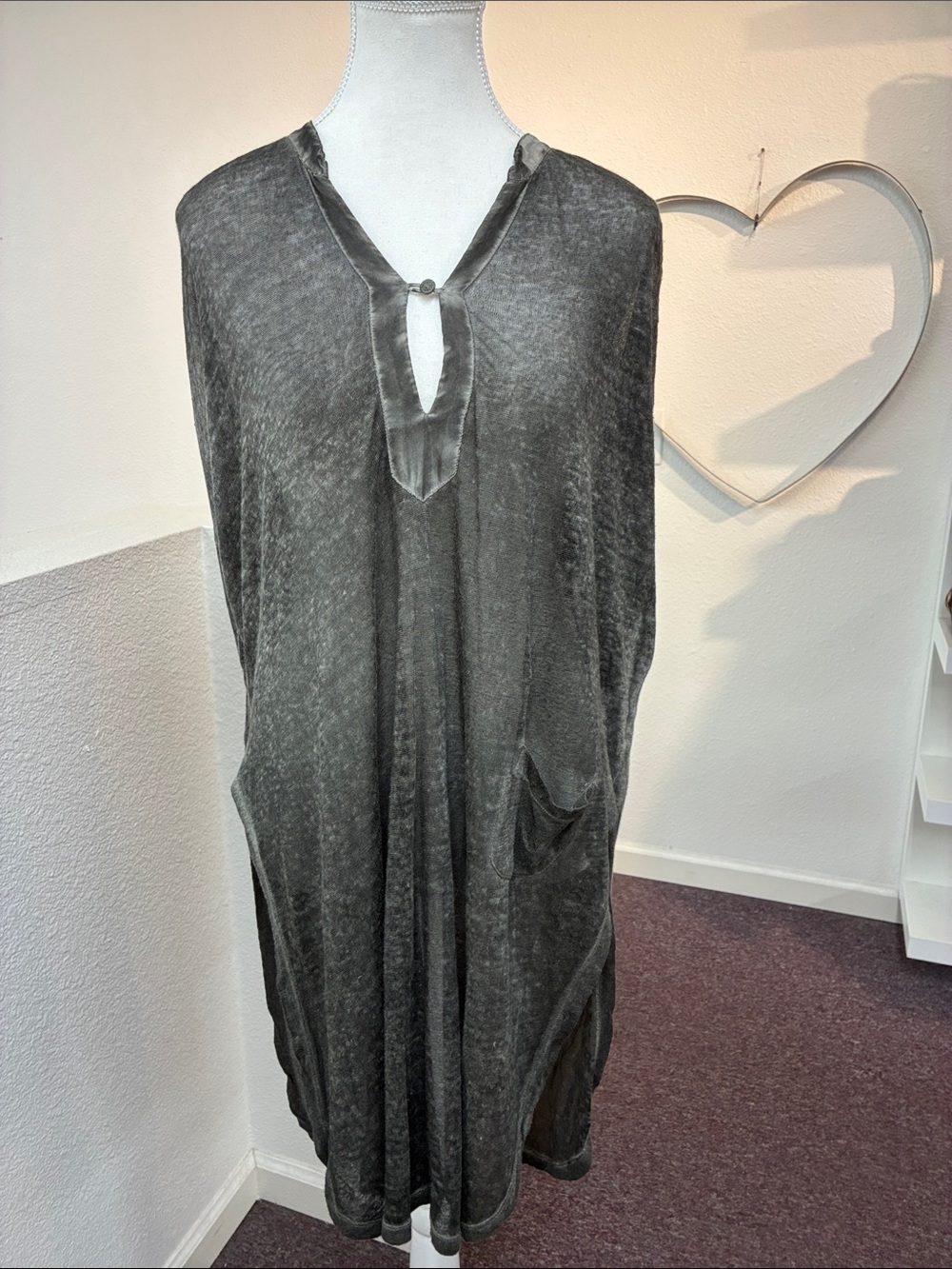 Johnny Was Pete & Greta Gray Linen Long Sleeve Tunic Dress XS Lagenlook